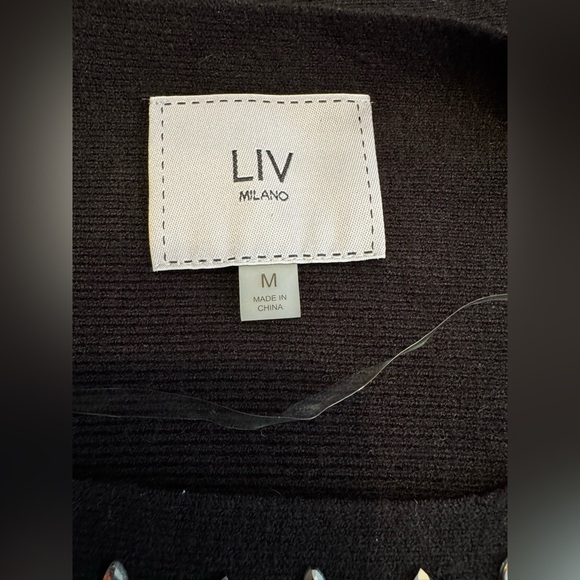 LIV Milano Women’s Beaded Embellished Black Dolman Sleeve Sweater Sz M - Picture 7 of 10